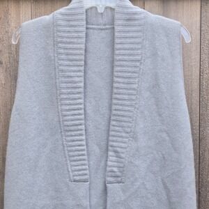 Nordstrom 100% Cashmere Long Knit Duster Vest Gray Open Front Pocket S M Luxury